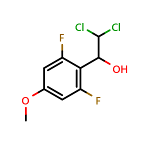 Chemical structure of 2,2-Dichloro-1-(2,6-difluoro-4-methoxyphenyl)ethanol , CAS 2734773-46-5, AChemBlock AD284083