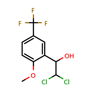 Chemical structure of 2,2-Dichloro-1-(2-methoxy-5-(trifluoromethyl)phenyl)ethanol , CAS 2734774-50-4, AChemBlock AD284088