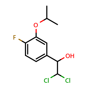 Chemical structure of 2,2-Dichloro-1-(4-fluoro-3-isopropoxyphenyl)ethanol , CAS 2734776-13-5, AChemBlock AD284092