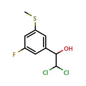 Chemical structure of 2,2-Dichloro-1-(3-fluoro-5-(methylthio)phenyl)ethanol , CAS 2734776-15-7, AChemBlock AD284097