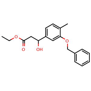 Chemical structure of Ethyl 3-(3-(benzyloxy)-4-methylphenyl)-3-hydroxypropanoate , CAS 2755717-59-8, AChemBlock AD284105