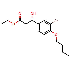 Chemical structure of Ethyl 3-(3-bromo-4-butoxyphenyl)-3-hydroxypropanoate , CAS 2755723-32-9, AChemBlock AD284114