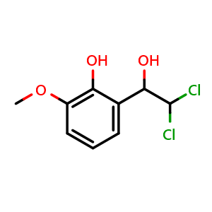 Chemical structure of 2-(2,2-Dichloro-1-hydroxyethyl)-6-methoxyphenol , CAS 2755720-36-4, AChemBlock AD284117