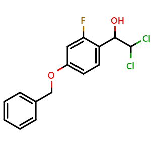 Chemical structure of 1-(4-(Benzyloxy)-2-fluorophenyl)-2,2-dichloroethanol , CAS 2755718-58-0, AChemBlock AD284118