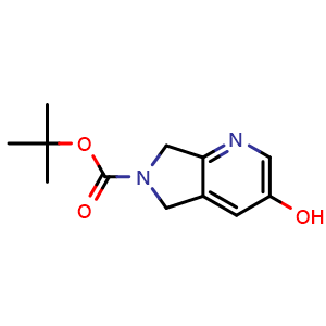 Chemical structure of tert-Butyl 3-hydroxy-5,7-dihydro-6H-pyrrolo[3,4-b]pyridine-6-carboxylate , CAS 2259853-10-4, AChemBlock AD284139