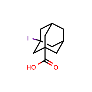 Chemical structure of 3-iodoadamantane-1-carboxylic acid , CAS 42711-77-3, AChemBlock AD284141