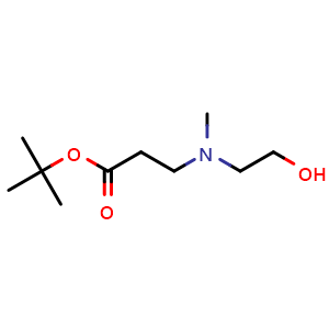 Chemical structure of tert-butyl 3-((2-hydroxyethyl)(methyl)amino)propanoate , CAS 133803-83-5, AChemBlock AD284142