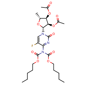 Chemical structure of 5'-deoxy-5-fluoro-2',3'-di-O-ethanoyl-N,N-di[(pentyloxy)carbonyl]cytidine , CAS 1313238-38-8, AChemBlock AD284149