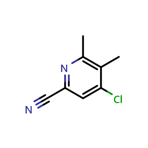 Chemical structure of 4-chloro-5,6-dimethylpicolinonitrile , CAS 1323393-00-5, AChemBlock AD284151