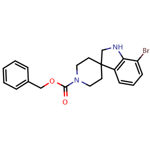 Chemical structure of Benzyl 7-bromospiro[indoline-3,4'-piperidine]-1'-carboxylate , CAS 1243461-51-9, AChemBlock AD284156