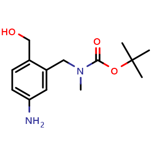 Chemical structure of tert-butyl (5-amino-2-(hydroxymethyl)benzyl)(methyl)carbamate , CAS 3075126-44-9, AChemBlock AD284167
