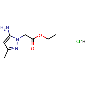 Chemical structure of ethyl 2-(5-amino-3-methyl-pyrazol-1-yl)acetate hydrochloride , CAS 1431963-71-1, AChemBlock AD284169