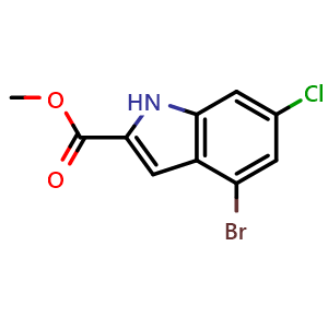 Chemical structure of Methyl 4-bromo-6-chloro-1h-indole-2-carboxylate , CAS 1430229-84-7, AChemBlock AD284181