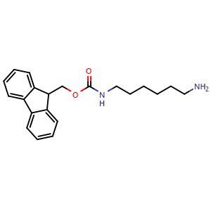 Chemical structure of (9H-Fluoren-9-yl)methyl (6-aminohexyl)carbamate , CAS 166410-37-3, AChemBlock AD284197