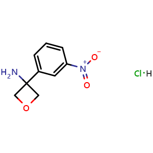 Chemical structure of 3-(3-Nitrophenyl)oxetan-3-amine hydrochloride , CAS 1706463-15-1, AChemBlock AD284200