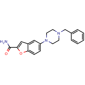 Chemical structure of 5-(4-benzylpiperazin-1-yl)benzofuran-2-carboxamide , CAS 343306-47-8, AChemBlock AD284208