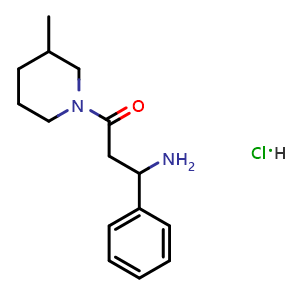 Chemical structure of 3-Amino-1-(3-methylpiperidin-1-yl)-3-phenylpropan-1-one hydrochloride , CAS 1423034-78-9, AChemBlock AD284210