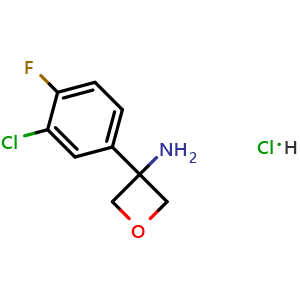 Chemical structure of 3-(3-Chloro-4-fluorophenyl)oxetan-3-amine hydrochloride , CAS 2708026-60-0, AChemBlock AD284213