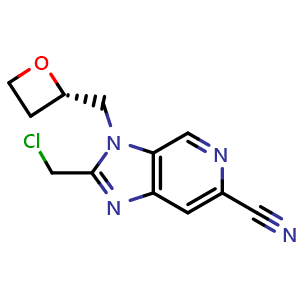 Chemical structure of (S)-2-(chloromethyl)-3-(oxetan-2-ylmethyl)-3H-imidazo[4,5-c]pyridine-6-carbonitrile , CAS 2768090-70-4, AChemBlock AD284224