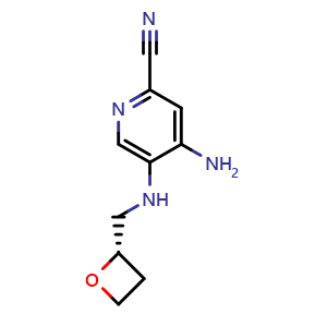 Chemical structure of (S)-4-amino-5-((oxetan-2-ylmethyl)amino)picolinonitrile , CAS 2768090-68-0, AChemBlock AD284225