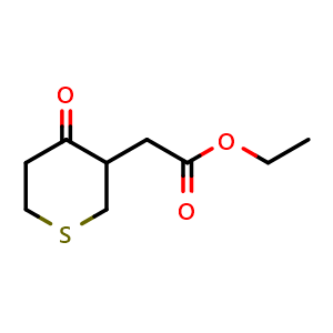 Chemical structure of ethyl 2-(4-oxotetrahydro-2H-thiopyran-3-yl)acetate , CAS 139120-80-2, AChemBlock AD284229