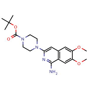 Chemical structure of tert-butyl 4-(1-amino-6,7-dimethoxyisoquinolin-3-yl)piperazine-1-carboxylate , CAS 113534-01-3, AChemBlock AD284236