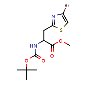 Chemical structure of methyl 3-(4-bromothiazol-2-yl)-2-((tert-butoxycarbonyl)amino)propanoate , CAS 2940937-59-5, AChemBlock AD284237