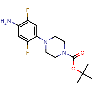 Chemical structure of tert-butyl 4-(4-amino-2,5-difluorophenyl)piperazine-1-carboxylate , CAS 1386949-39-8, AChemBlock AD284243