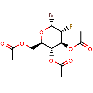 Chemical structure of (2R,3R,4S,5R,6R)-2-(acetoxymethyl)-6-bromo-5-fluorotetrahydro-2H-pyran-3,4-diyl diacetate , CAS 34245-85-7, AChemBlock AD284252