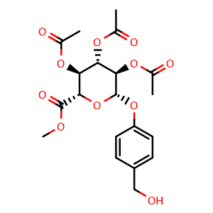 Chemical structure of rac-(2R,3S,4R,5R,6R)-2-(4-(hydroxymethyl)phenoxy)-6-(methoxycarbonyl)tetrahydro-2H-pyran-3,4,5-triyl triacetate , CAS 148579-57-1, AChemBlock AD284254