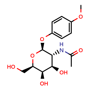 Chemical structure of N-((2S,3R,4R,5R,6R)-4,5-dihydroxy-6-(hydroxymethyl)-2-(4-methoxyphenoxy)tetrahydro-2H-pyran-3-yl)acetamide , CAS 1905421-52-4, AChemBlock AD284260