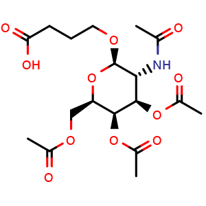 Chemical structure of 4-(((2R,3R,4R,5R,6R)-3-acetamido-4,5-diacetoxy-6-(acetoxymethyl)tetrahydro-2H-pyran-2-yl)oxy)butanoic acid , CAS 1019000-93-1, AChemBlock AD284261