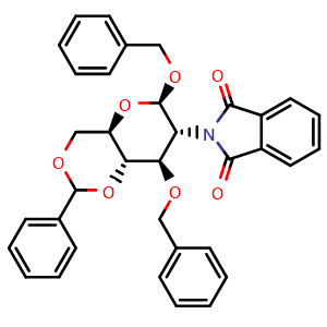 Chemical structure of Benzyl 3-O-Benzyl-4,6-O-benzylidene-2-phthalimido-2-deoxy-beta-D-glucopyranoside , CAS 191482-37-8, AChemBlock AD284264