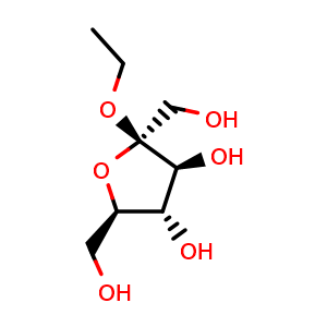 Chemical structure of (2R,3S,4S,5R)-2-ethoxy-2,5-bis(hydroxymethyl)tetrahydrofuran-3,4-diol , CAS 1820-84-4, AChemBlock AD284275
