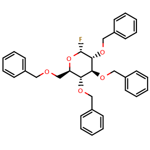 Chemical structure of 2,3,4,6-Tetra-O-benzyl-α-D-glucopyranosyl fluoride , CAS 89025-46-7, AChemBlock AD284281