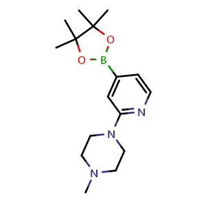 Chemical structure of 1-Methyl-4-(4-(4,4,5,5-tetramethyl-1,3,2-dioxaborolan-2-yl)pyridin-2-yl)piperazine , CAS 832114-09-7, AChemBlock AD284284