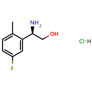 Chemical structure of (R)-2-amino-2-(5-fluoro-2-methylphenyl)ethan-1-ol hydrochloride , CAS 1391434-49-3, AChemBlock AD284297