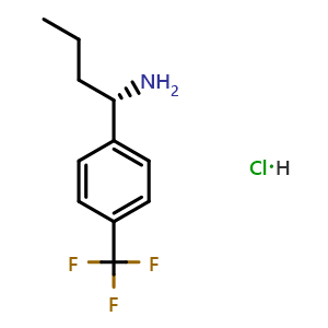 Chemical structure of (S)-1-(4-(trifluoromethyl)phenyl)butan-1-amine hydrochloride , CAS 1391543-46-6, AChemBlock AD284300