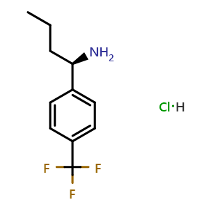 Chemical structure of (R)-1-(4-(trifluoromethyl)phenyl)butan-1-amine hydrochloride , CAS 1391567-35-3, AChemBlock AD284301