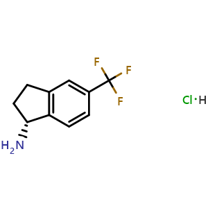 Chemical structure of (R)-5-(trifluoromethyl)-2,3-dihydro-1H-inden-1-amine hydrochloride , CAS 1466429-17-3, AChemBlock AD284303