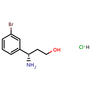Chemical structure of (S)-3-Amino-2-(3-bromophenyl)propan-1-ol hydrochloride , CAS 1213186-22-1, AChemBlock AD284304