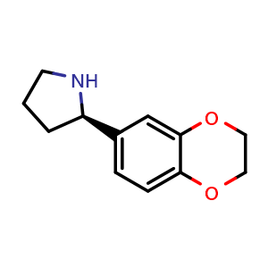 Chemical structure of (R)-2-(2,3-dihydrobenzo[b][1,4]dioxin-6-yl)pyrrolidine , CAS 1212842-97-1, AChemBlock AD284309