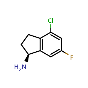 Chemical structure of (1S)-4-chloro-6-fluoro-2,3-dihydro-1H-inden-1-amine , CAS 1213419-44-3, AChemBlock AD284312