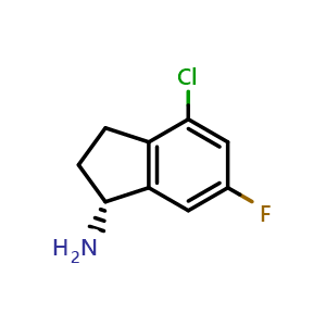 Chemical structure of (1R)-4-chloro-6-fluoro-2,3-dihydro-1H-inden-1-amine , CAS 1213315-08-2, AChemBlock AD284313