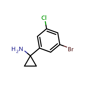 Chemical structure of 1-(3-Bromo-5-chlorophenyl)cyclopropan-1-amine , CAS 1266160-91-1, AChemBlock AD284314
