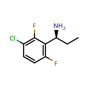 Chemical structure of (S)-1-(3-chloro-2,6-difluorophenyl)propan-1-amine , CAS 1213041-64-5, AChemBlock AD284316