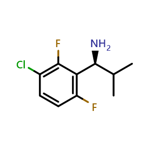 Chemical structure of (S)-1-(3-chloro-2,6-difluorophenyl)-2-methylpropan-1-amine , CAS 1213441-60-1, AChemBlock AD284317
