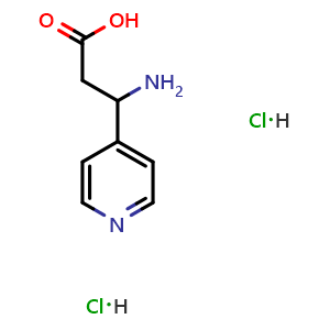 Chemical structure of 3-amino-3-(pyridin-4-yl)propanoic acid dihydrochloride , CAS 1955531-90-4, AChemBlock AD284322
