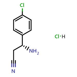 Chemical structure of (R)-3-amino-3-(4-chlorophenyl)propanenitrile hydrochloride , CAS 2708342-98-5, AChemBlock AD284323
