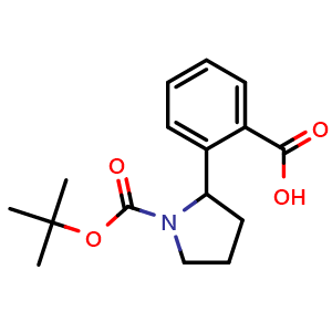 Chemical structure of 2-(1-(tert-Butoxycarbonyl)pyrrolidin-2-yl)benzoic acid , CAS 889953-35-9, AChemBlock AD284325